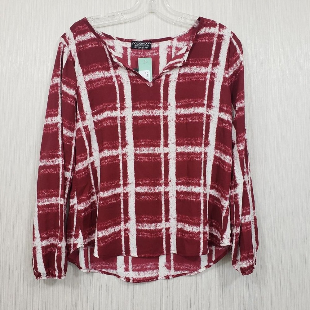 Papermoon petite NWT Canta split neck blouse window pane pattern Woman's size SP